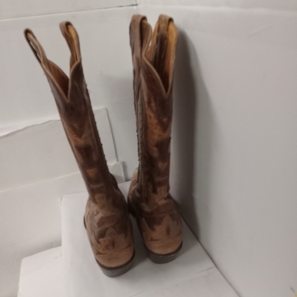 Herencia Cowgirl Boots Leather Size 7.5Tan & Brown Leather will NEED boot TIPS - Picture 4 of 12